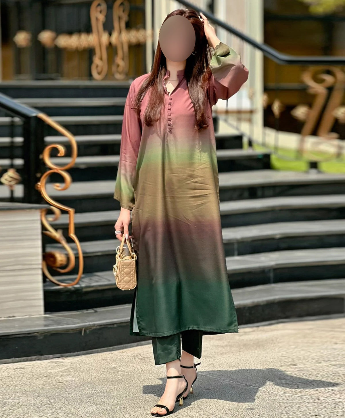 Elegant Digital Printed Silk 3 Piece Dress